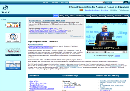 Front page of ICANN.org