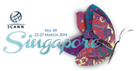 ICANN Meeting No. 49 | Singapore | 23-27 March 2014; Logo of butterfly with colorful wings floating to the right