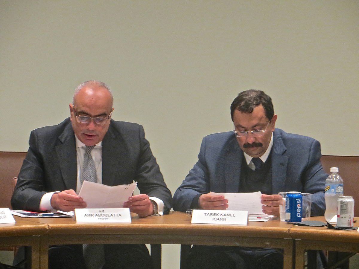 UN Representative, Amr Aboulatta and Senior adviser to the ICANN President, Tarek Kamel adressing the group