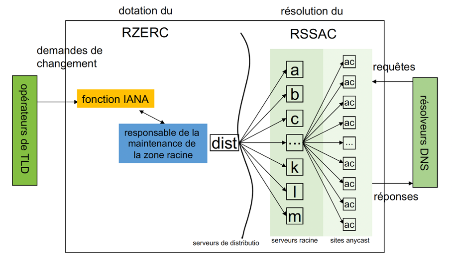 Ce schéma permet d'expliquer les rôles du RSSAC et du RZERC, deux comités distincts au sein de l'ICANN.