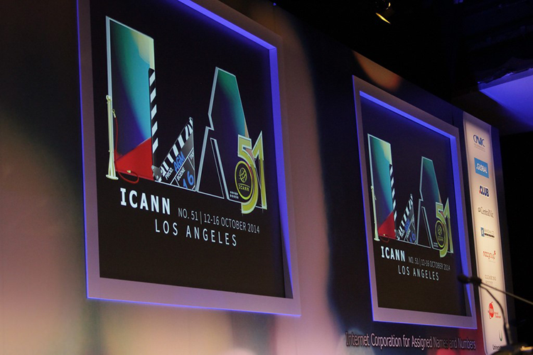 ICANN51 logos projected on a monitor display